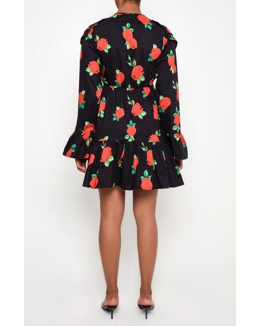 The Lulo Project Black Wings Of The West Floral Long Sleeve Stretch Cotton Dress