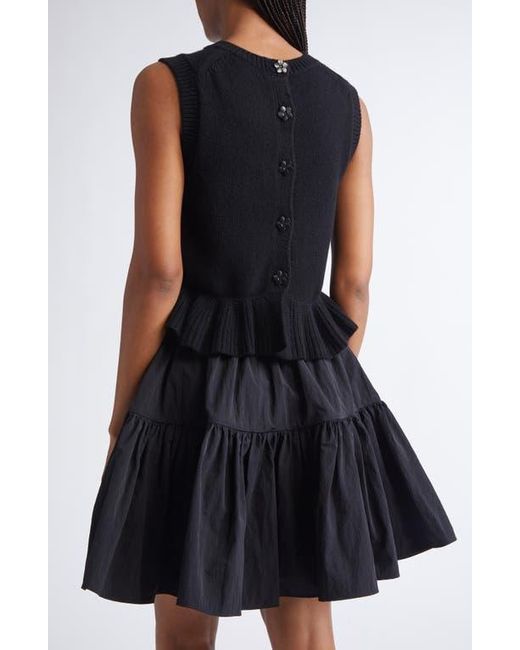 CECILIE BAHNSEN Black Bill Ruffled Peplum Recycled Cashmere & Wool Sweater Vest