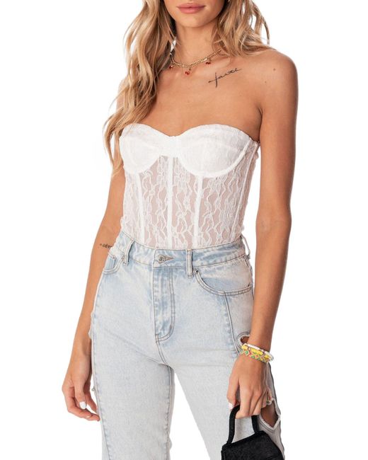 Edikted Carita Strapless Lace Corset in White | Lyst