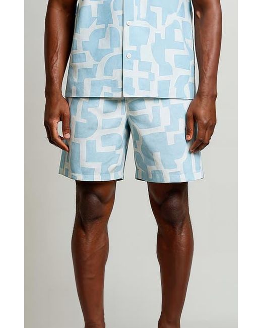 D.RT Blue Geometric Print Swim Trunks for men