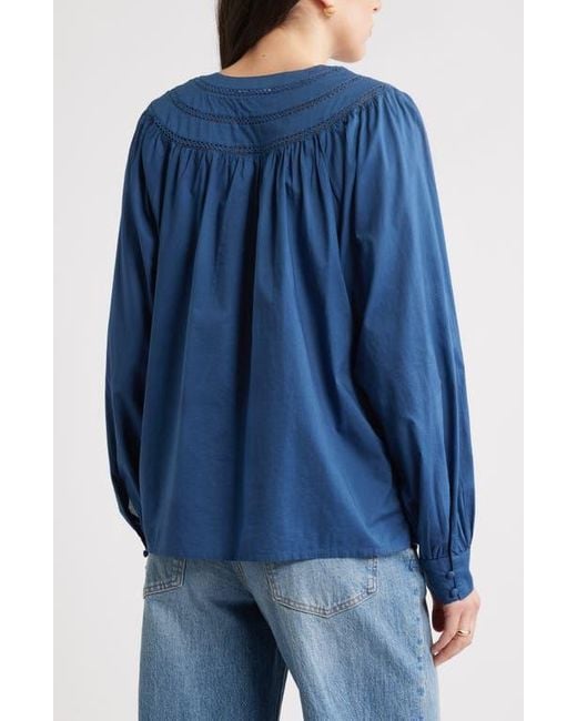 Caslon Blue Cotton Voile Popover Top