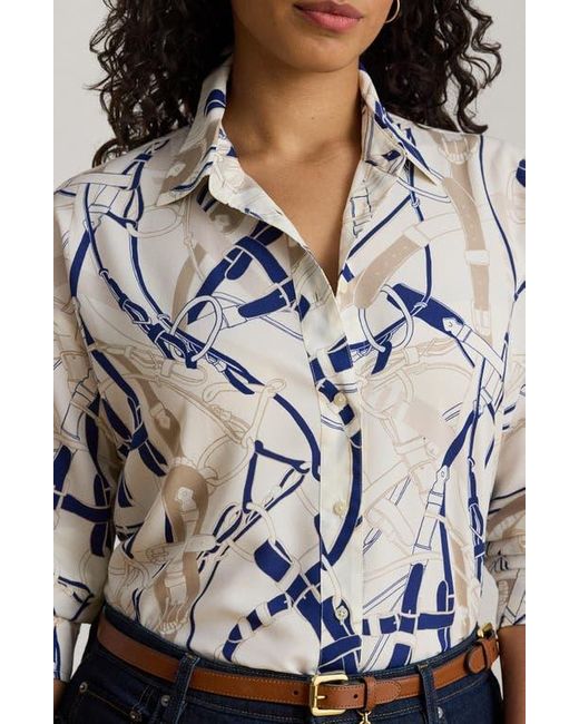Ralph Lauren Black Belting Print Classic Fit Crepe Button-Up Shirt