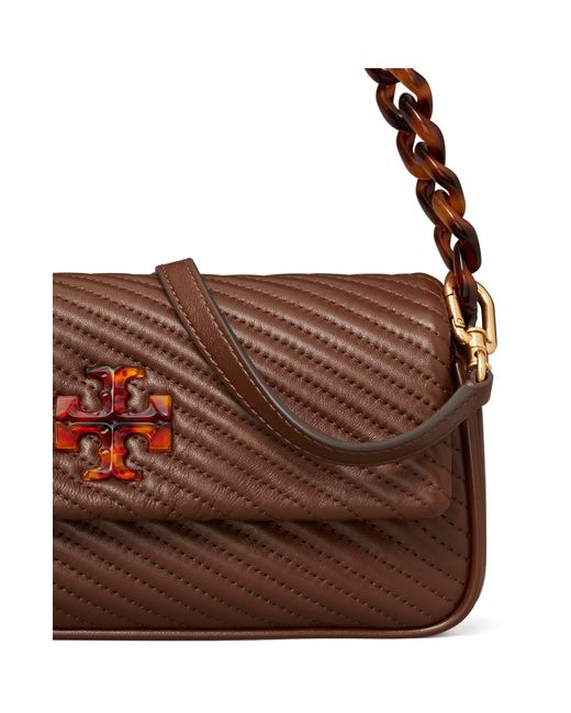 Tory Burch Small Kira Moto Quilted Leather Flap Shoulder Bag in Brown