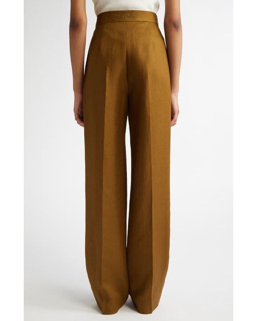 Max Mara Natural Aversa Flax Linen Wide Leg Trousers