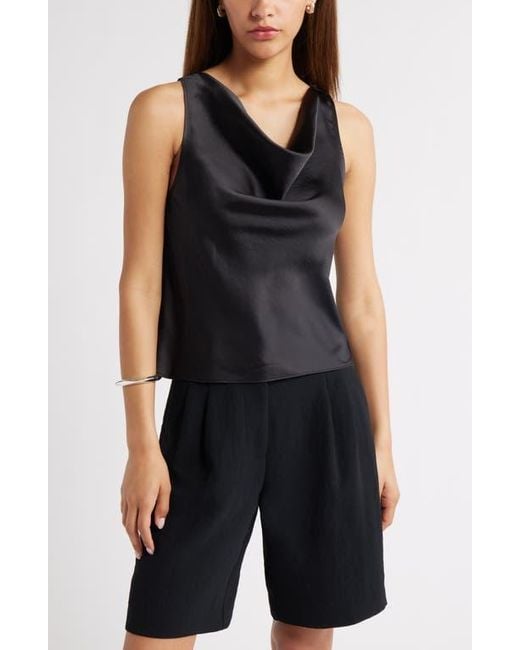 Open Edit Black Sleeveless Cowl Neck Satin Top