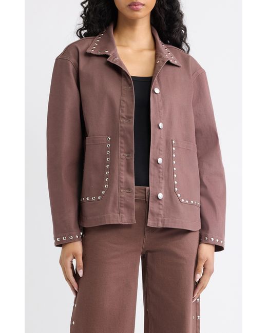 Fade Out Loud Brown Studded Patch Pocket Jacket
