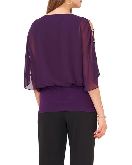 Chaus Purple Split Sleeve Rhinestone Blouse