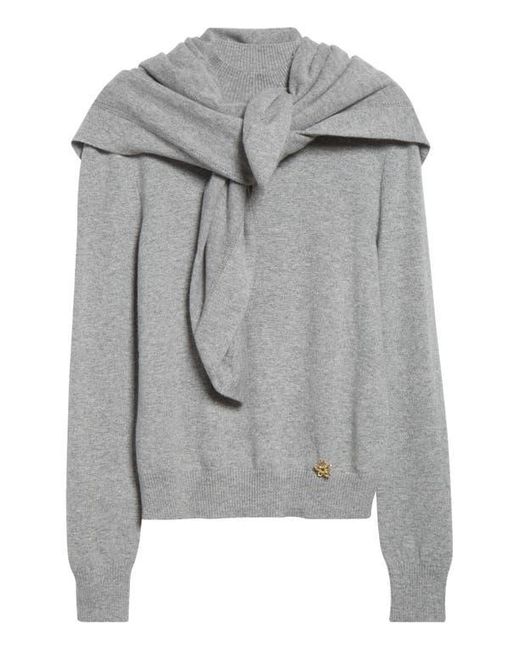 Oscar de la Renta Gray Cashmere Sweater With Removable Scarf