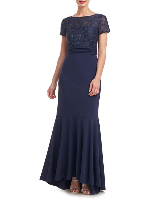 JS Collections Blue Celia Beaded Mermaid Gown