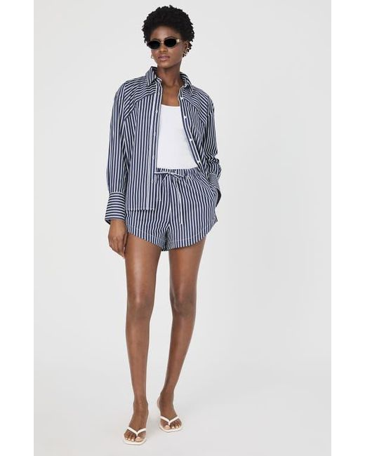 French Connection Blue Alexis Stripe Oversize Crossover Cotton Button-Up Shirt