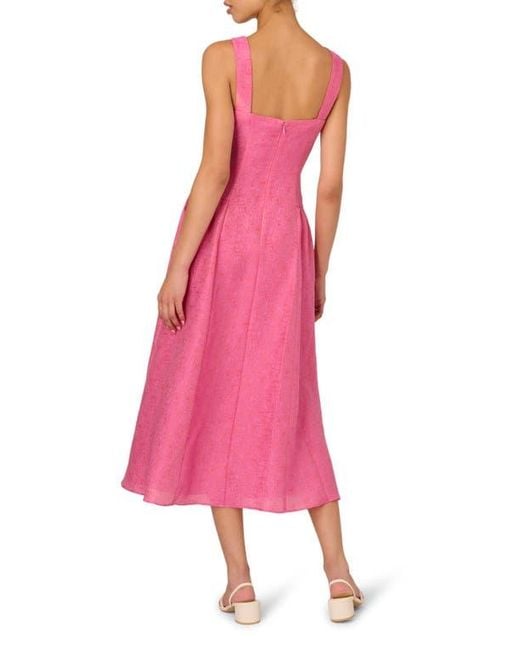 Adrianna Papell Pink Metallic Jacquard Drop Waist Midi Dress