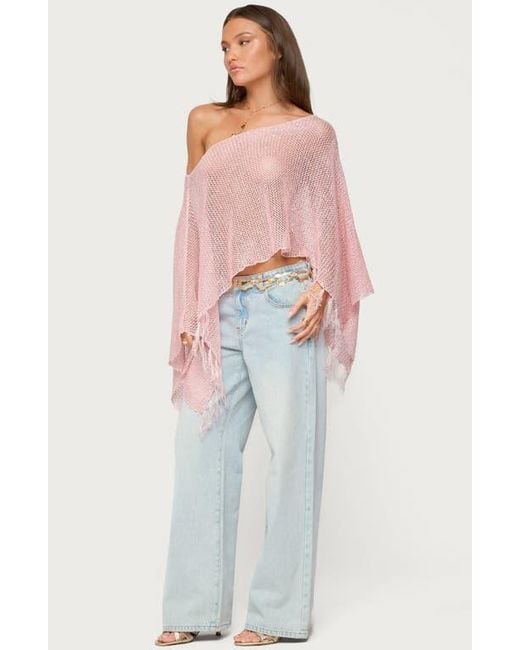 Edikted Pink Sequin Fringe Poncho