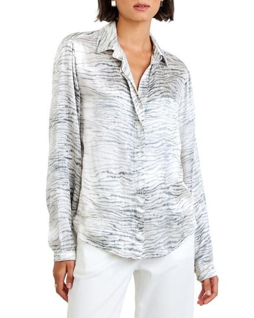 Bella Dahl White Zebra Print Button-Up Blouse