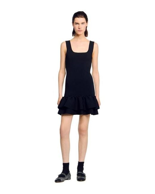 Sandro Women's Blue Mini Knit Dress With Ruffles