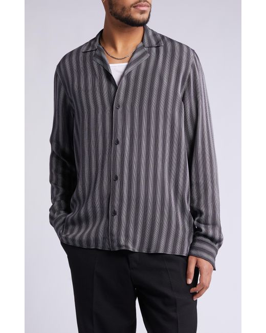 Open Edit Gray Ombré Stripe Button-up Shirt for men