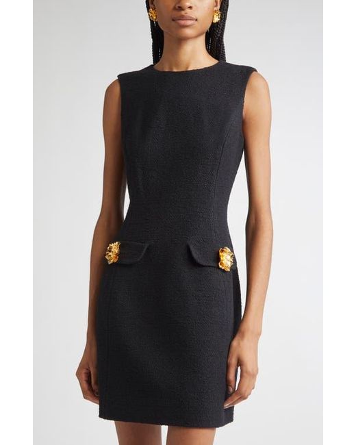Oscar de la Renta Black Sleeveless Cotton Blend Tweed Dress