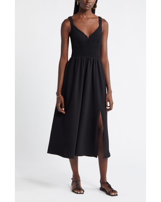 Nordstrom Black Smocked Bodice Sleeveless Midi Dress
