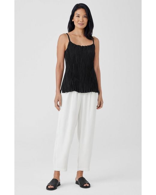 Eileen Fisher White Pleated Silk Ankle Latern Pants