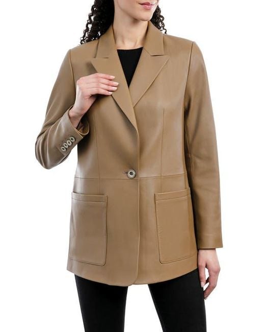 Michael Kors Natural Oversized Leather Blazer Jacket