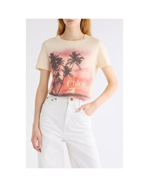 Chloé White Sunset Cotton Jersey Graphic T-Shirt