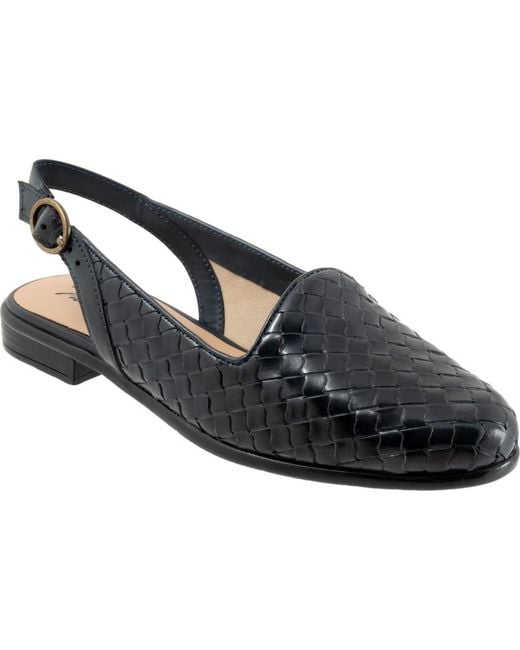 Trotters Black Woven Leather Adjustable Slingback Flats