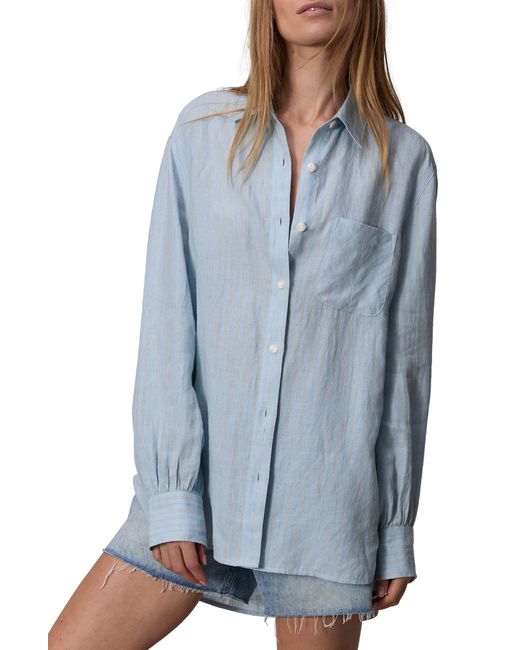 Rag & Bone Blue Maxine Stripe Linen Button-up Shirt