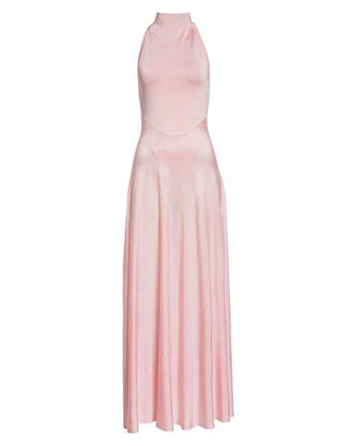 Alaïa Pink Funnel Neck Satin Jersey Midi Dress