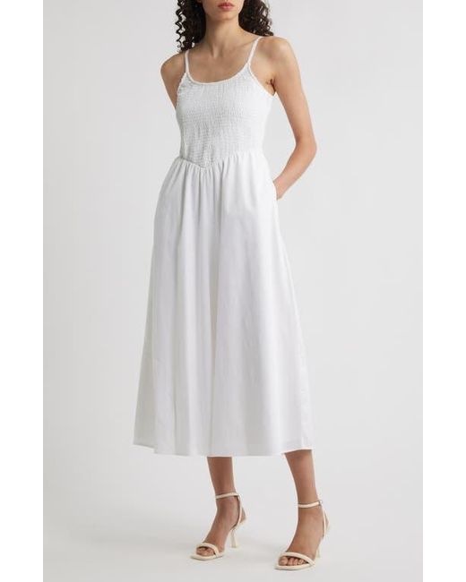 Halogen® White Smocked Cotton Maxi Sundress