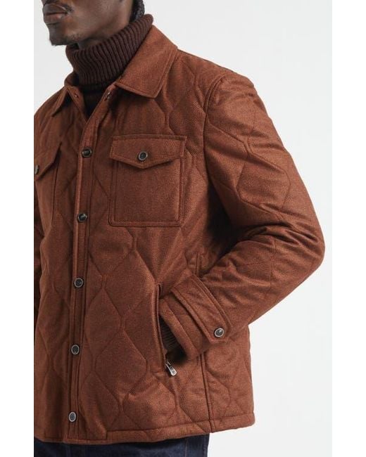 Isaia Brown Onion Quilted Wool & Silk Shirt Jacket for men