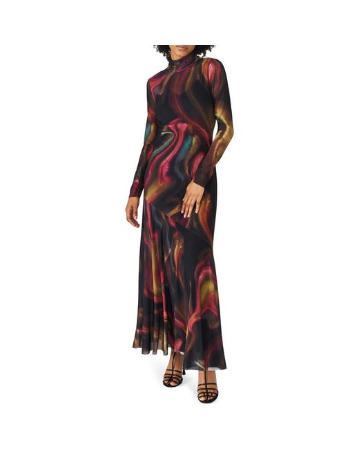 Steve Madden Vivara Printed Long Sleeve Mesh Maxi Dress in Red | Lyst
