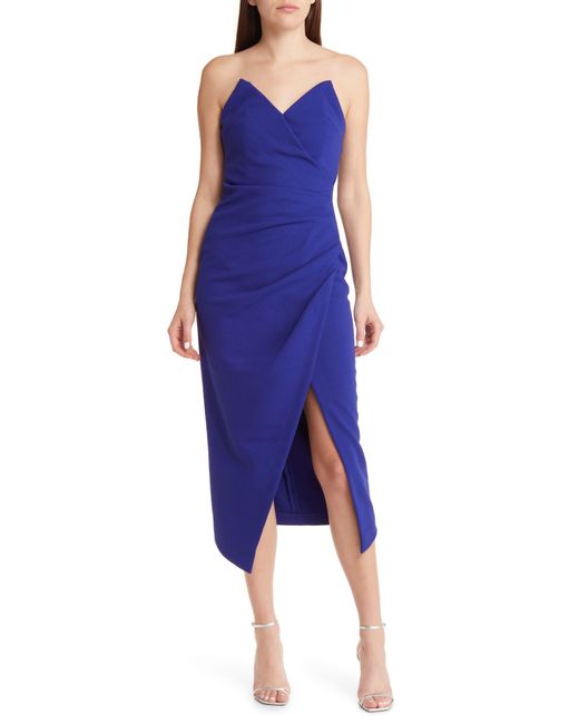 Misha Collection Blue Easton Ruched Strapless Dress