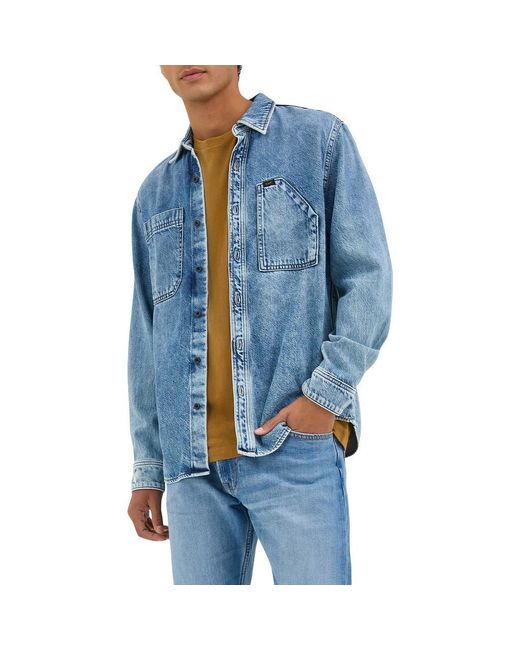 Lee Jeans Blue Engineer Cotton & Lyocell Denim Button-Up Overshirt for men