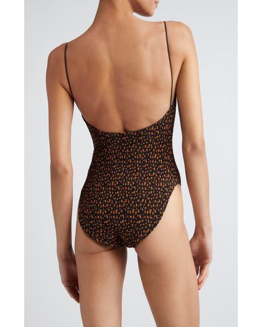 Toteme One Piece Smocked Swimsuit in Tortoise Size XL