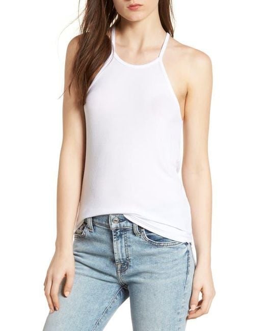 Splendid White Ribbed Halter Tank