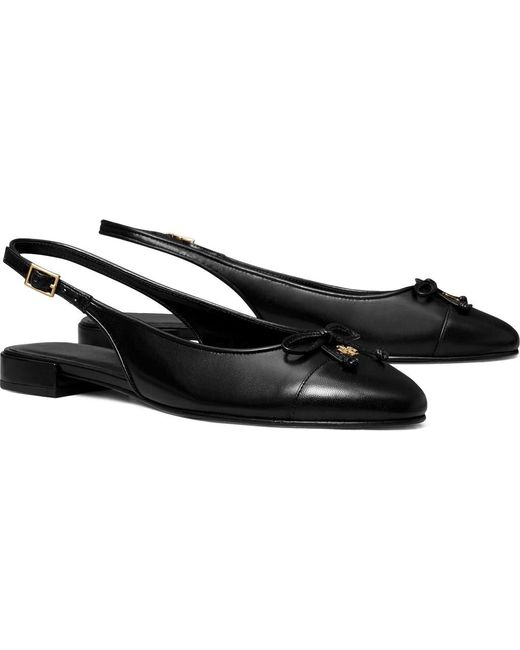 Tory Burch Black Slingback Cap Toe Flat