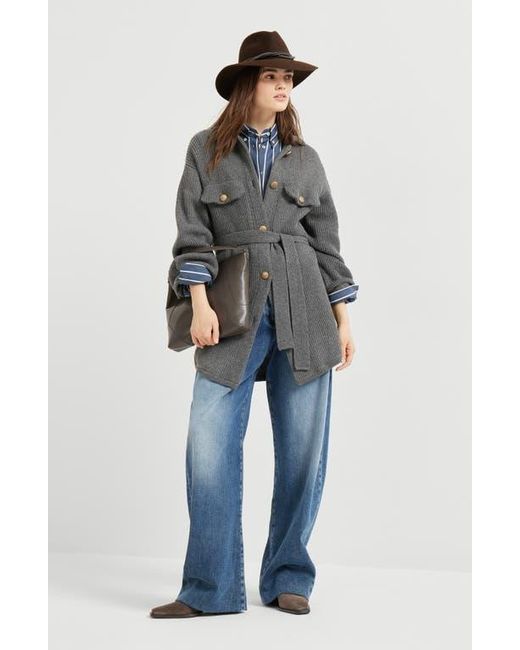 Brunello Cucinelli Gray English Rib Knit Cardigan