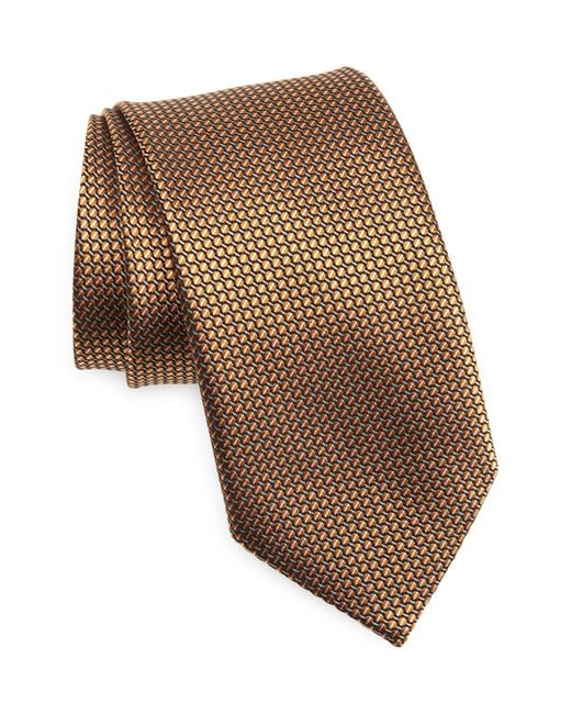 Zegna Brown Paglie Geometric Silk Jacquard Tie for men