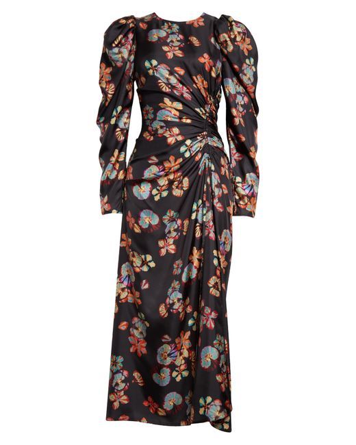 Ulla Johnson Black Amalie Floral Long Sleeve Silk Maxi Dress