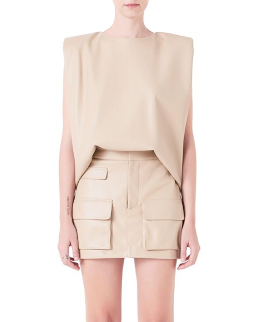 Grey Lab Padded Shoulder Blouson Top in Natural | Lyst