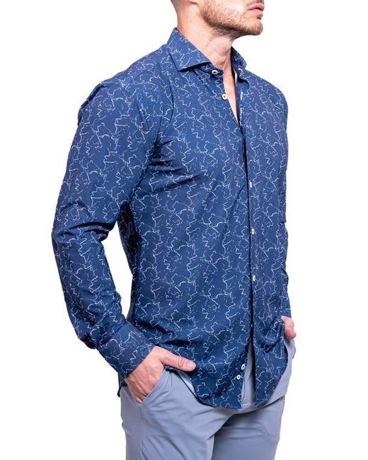 Maceoo Blue Einstein Print Button-Up Shirt for men