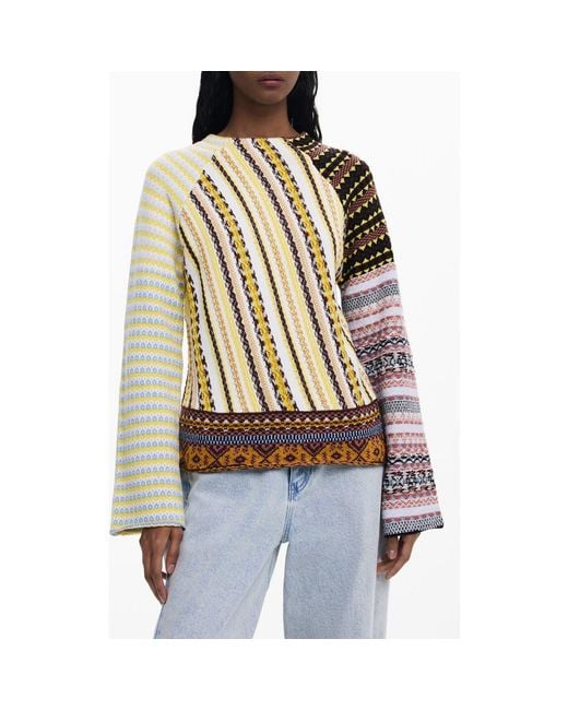 Desigual Multicolor Pieced Mixed Stripe Sweater