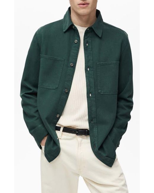 Mango Green Regular Fit Lyocell & Cotton Button-Up Overshirt for men