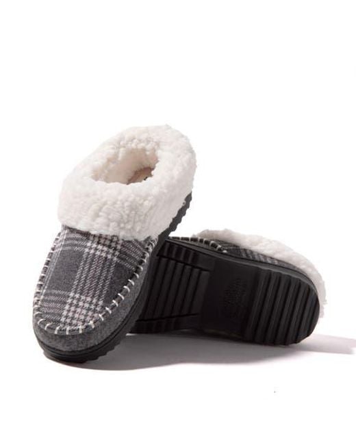 Dearfoams Black Nyla Felted Plaid Moccasin Toe Clog Slipper
