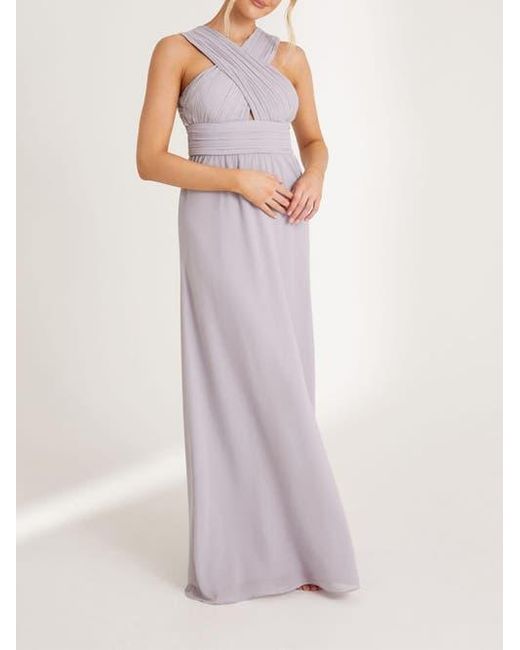 Six Stories Purple Cross Neck Chiffon Bridesmaid Dress