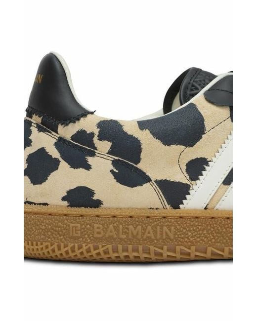 Balmain Black Swan Leopard Print Suede Leather Trainers