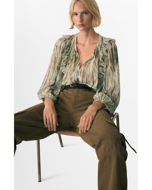 Mango Green Ruffle Semisheer Top