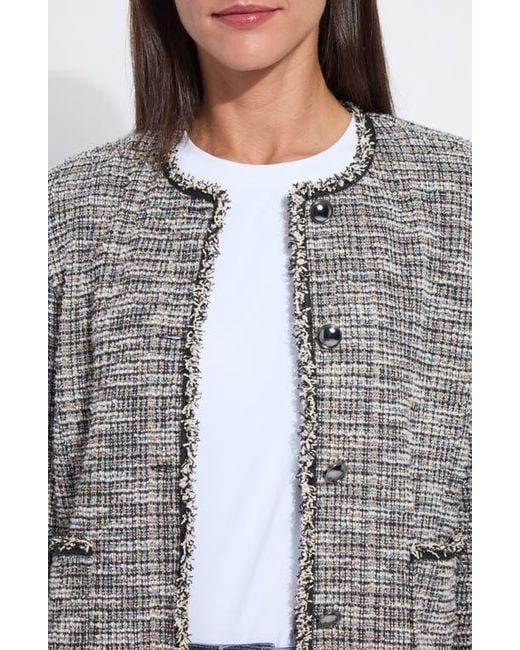Lyssé Gray Collarless Stretch Tweed Jacket