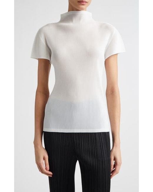 Pleats Please Issey Miyake Mist Basics Funnel Neck Top in White | Lyst