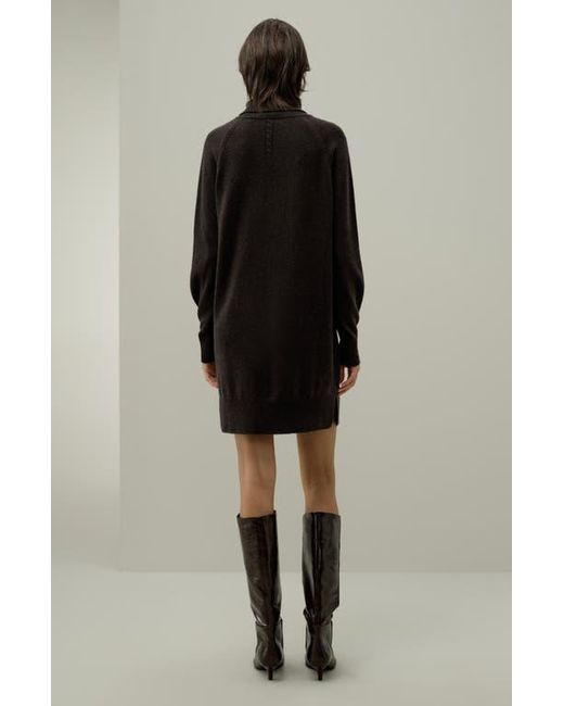 LILYSILK Black Wool-Cashmere Turtleneck Sweater Dress