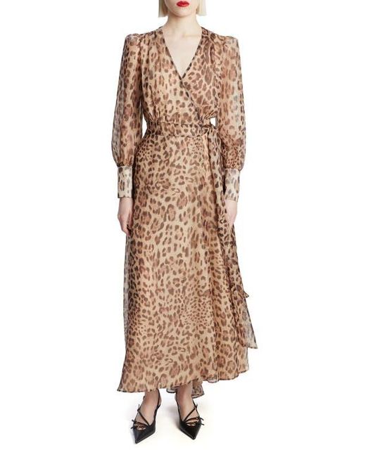 Bardot Natural Lucianna Leopard Print Long Sleeve Wrap Dress